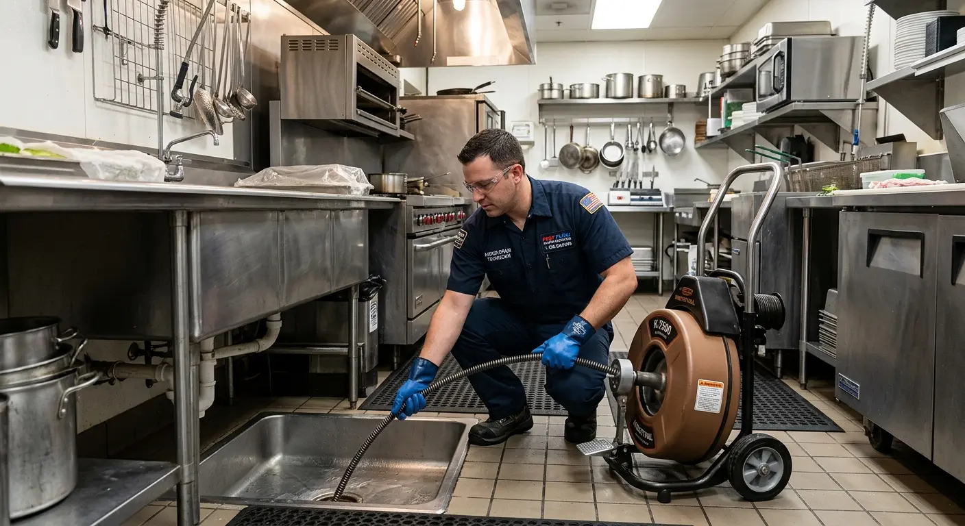 Commercial drain cleaning service in a restaurant kitchen in Hooksett