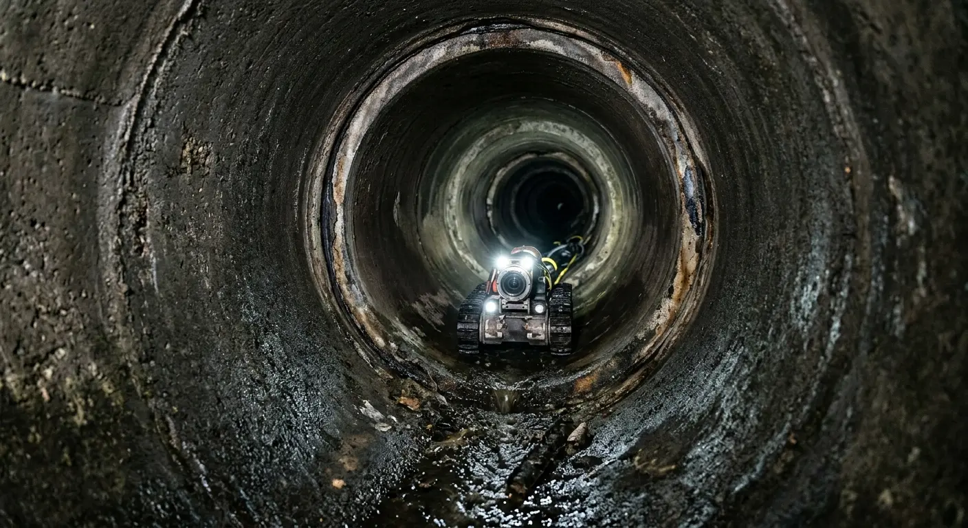 Robotic sewer camera inspecting pipe interior for Drain Snake Service in Hooksett